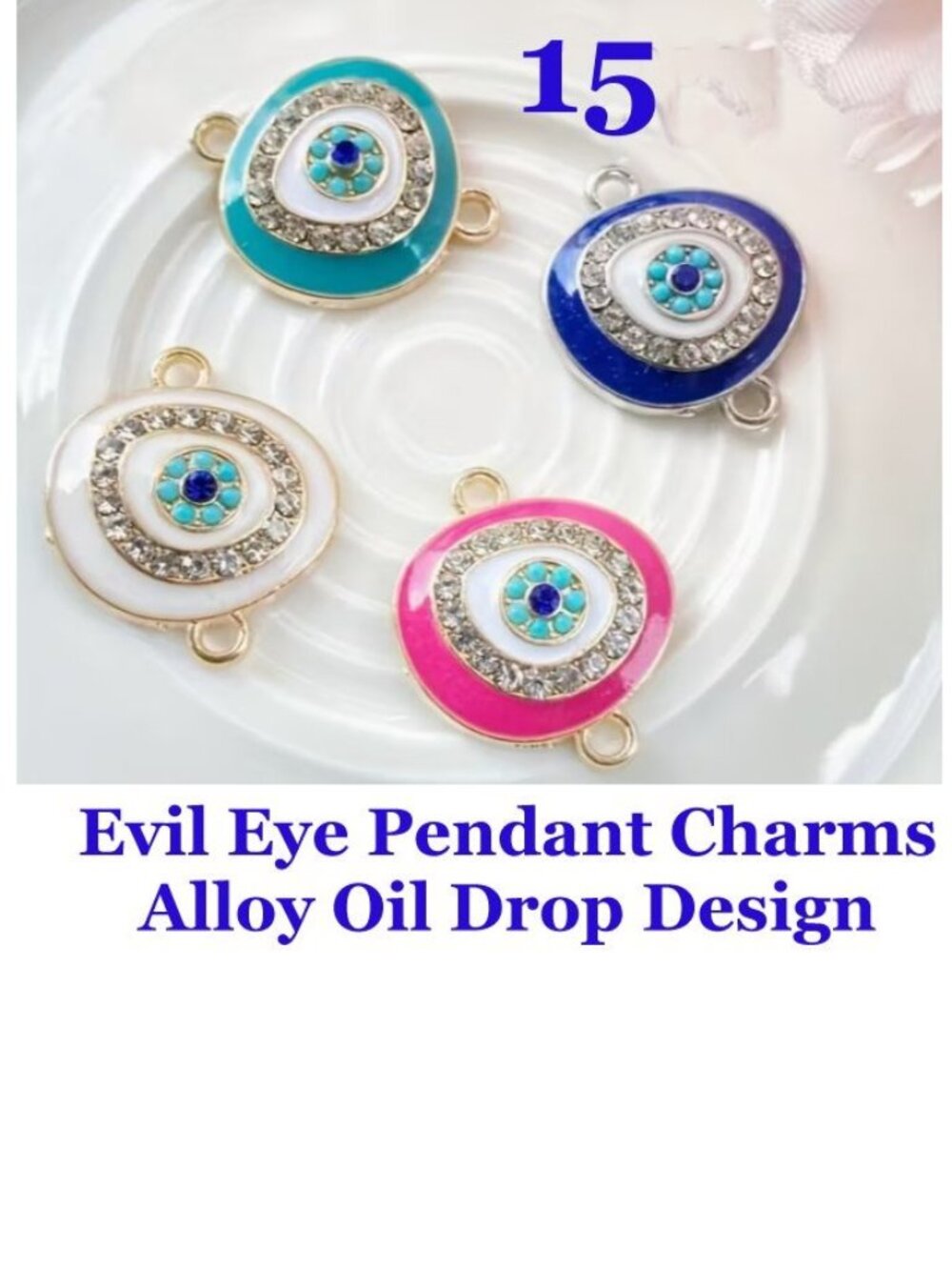 Evil Eye Connector Pendant Charms  Alloy Oil Drop Design  15 Pieces  Mixed Color